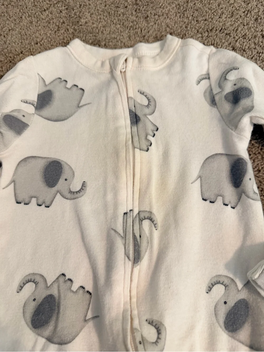 Old Navy White Footed One-Piece with Gray Elephant Print - Twin Set